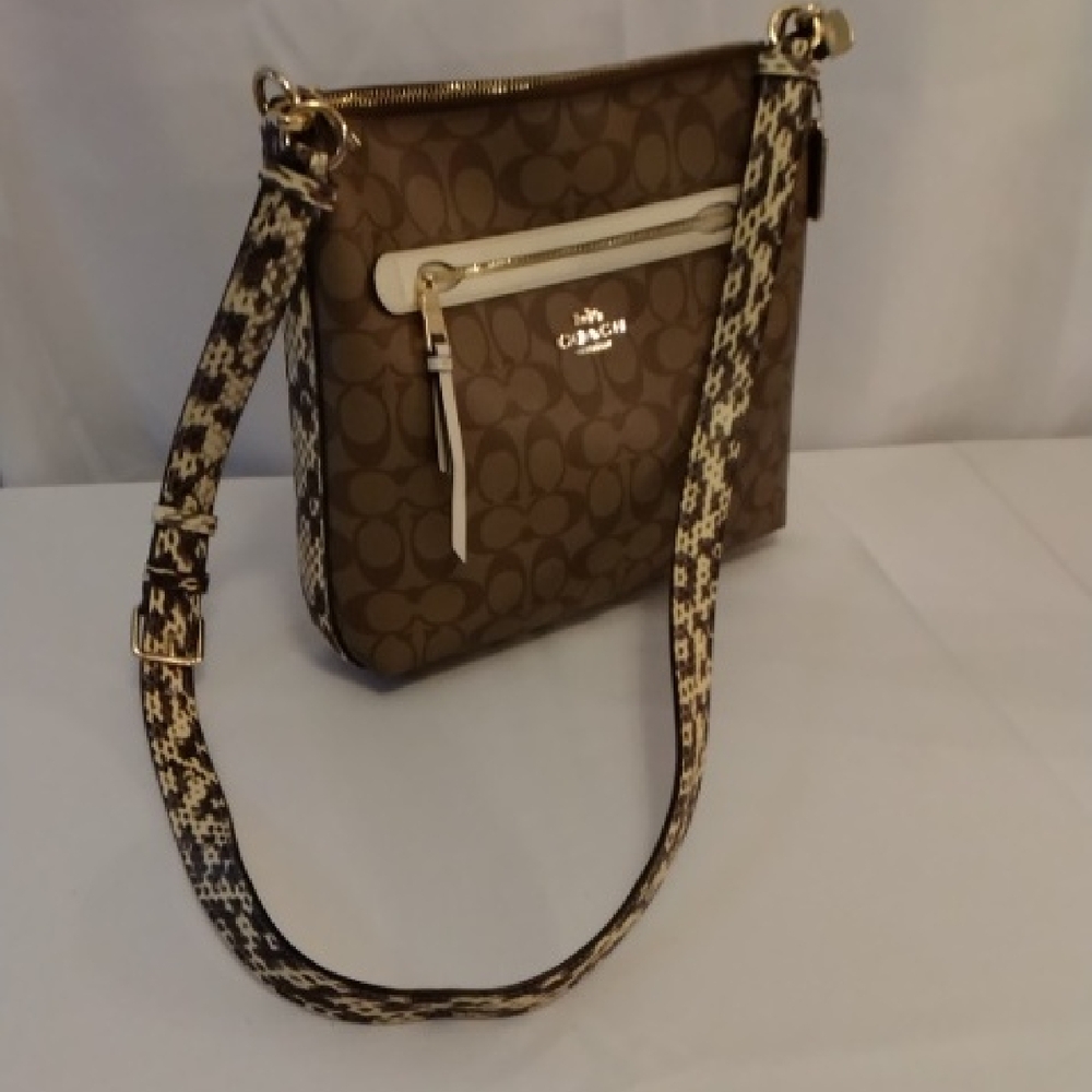 Coach Signature Brown and Cream Crossbody Bag
